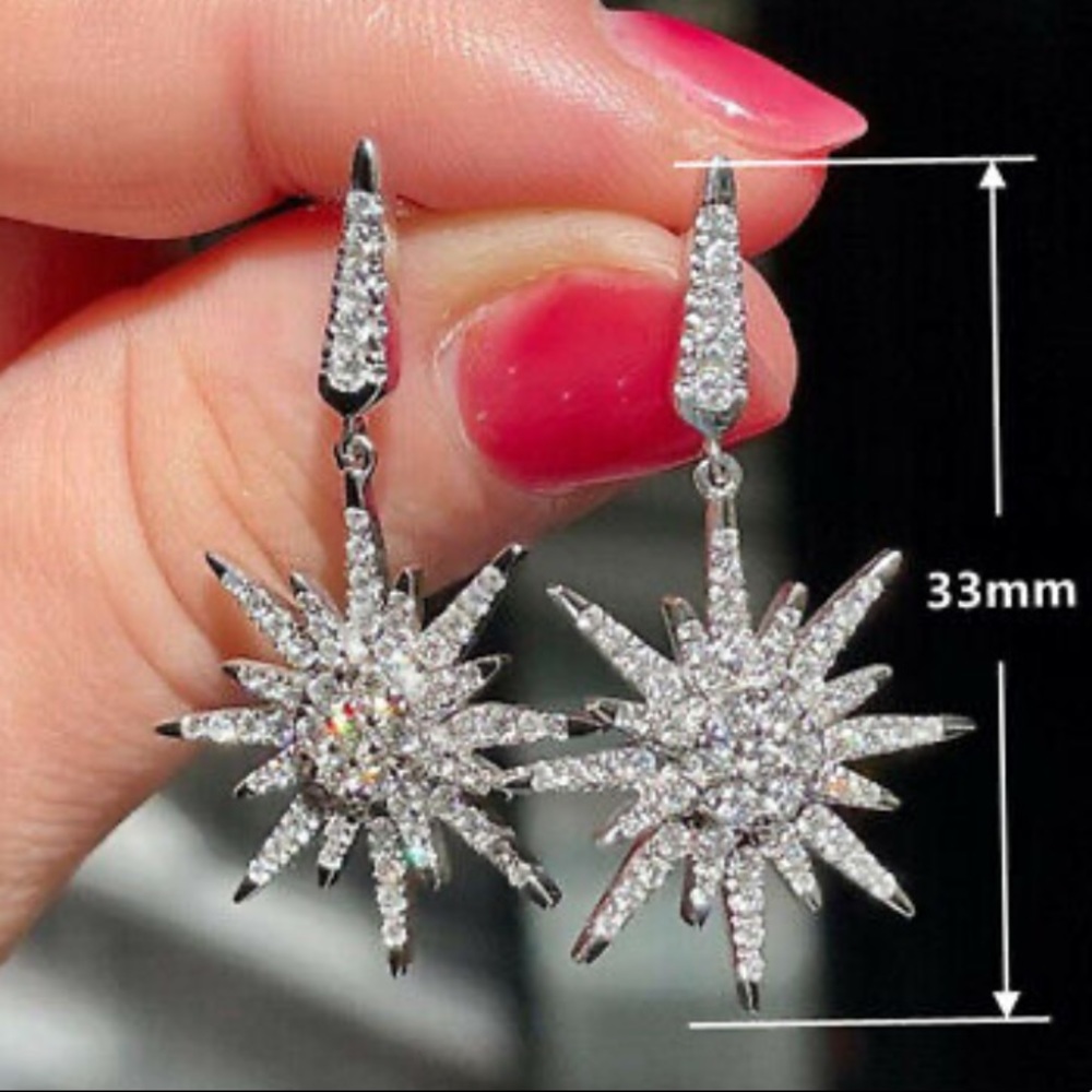 NWT Diamond Luxury Sterling Silver Earrings - Picture 2 of 2